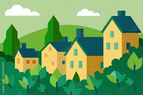lush greenery crawling up walls of quiet village