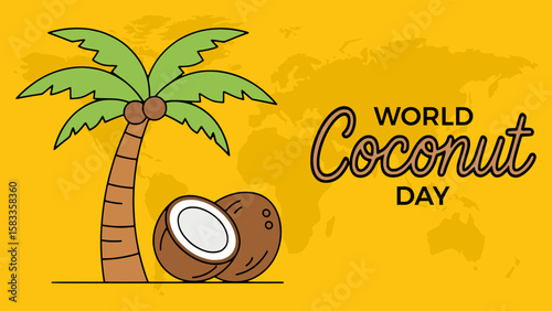 world coconut day poster banner information flat color vector illustration template design