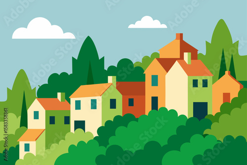 lush greenery crawling up walls of quiet village