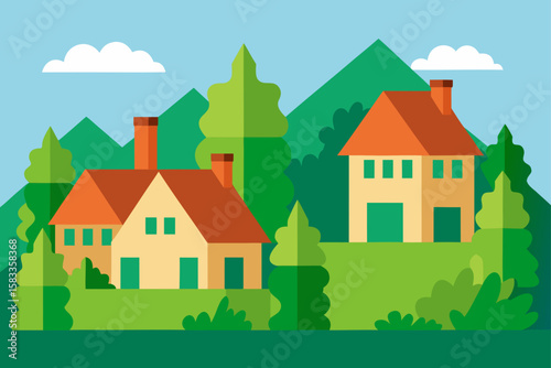 lush greenery crawling up walls of quiet village