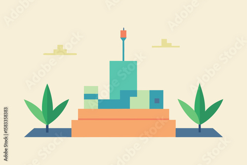 minimalist city square with plants