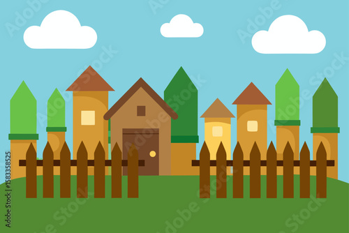 old wooden fences around garden filled village