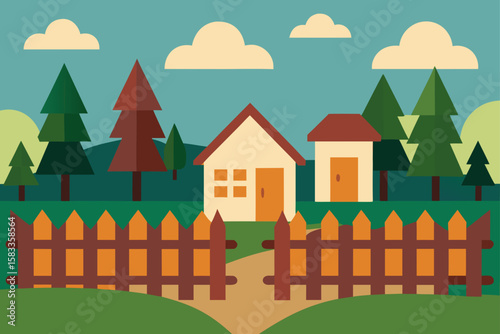 old wooden fences around garden filled village