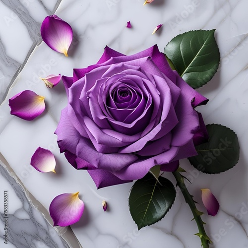 purple rose on marble floor background