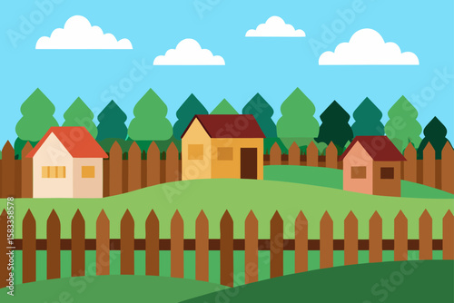 old wooden fences around garden filled village