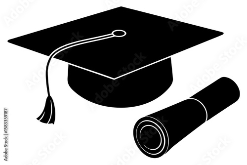 graduation cap and diploma