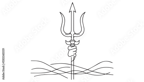 Continuous one single minimal line drawing trident