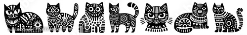 Hand-Drawn Exotic Shorthair Illustration, Domestic Cat Tribal Folk Art Style Vector for Pet Lover Themes Design