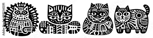Hand-Drawn Exotic Shorthair Illustration, Domestic Cat Tribal Folk Art Style Vector for Pet Lover Themes Design