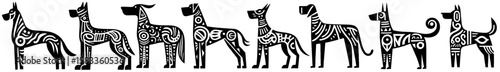 Hand-Drawn Great Dane Illustration, Large Dog Tribal Folk Art Style Vector for Pet Lover Themes Design
