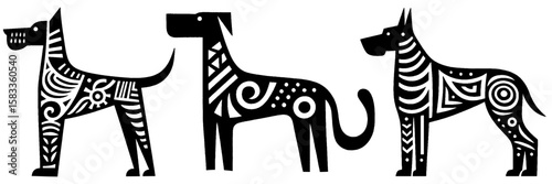 Hand-Drawn Great Dane Illustration, Large Dog Tribal Folk Art Style Vector for Pet Lover Themes Design