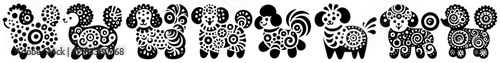 Hand-Drawn Bichon Frise Illustration, Small Dog Tribal Folk Art Style Vector for Pet Lover Themes Design
