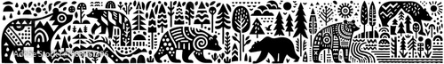 Hand-Drawn Brown Bear Illustration, Forest Animal Tribal Folk Art Style Vector for Woodland Wildlife Themes Design