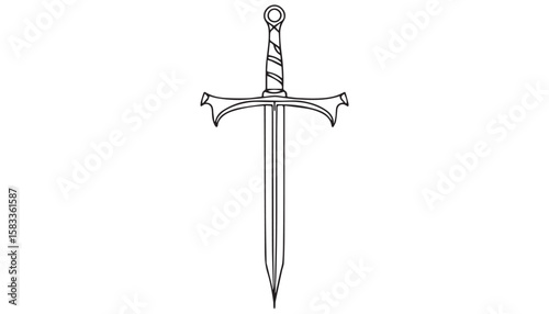 Continuous one single minimal line drawing sword