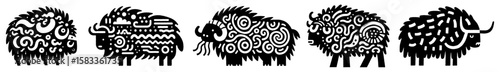 Hand-Drawn Musk Ox Illustration, Arctic Mammal Tribal Folk Art Style Vector for Tundra Wildlife Themes Design