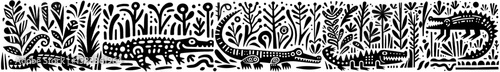 Hand-Drawn Alligator Illustration, Swamp Reptile Tribal Folk Art Style Vector for Wetland Wildlife Themes Design