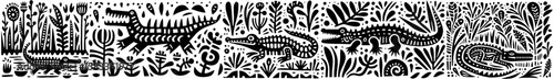 Hand-Drawn Alligator Illustration, Swamp Reptile Tribal Folk Art Style Vector for Wetland Wildlife Themes Design