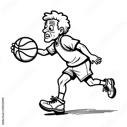 Elderly man playing basketball, active lifestyle and fitness for seniors