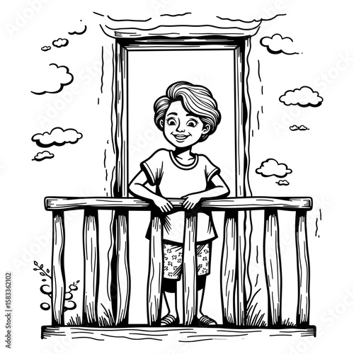 Retired woman on balcony – enjoying leisure time