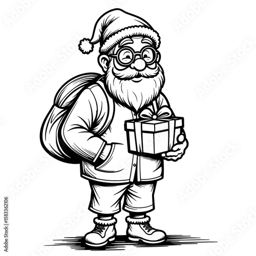 Elderly man carrying Christmas gifts – Holiday spirit, seasonal celebration