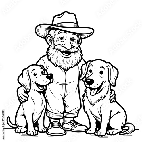Senior man embracing dogs, family bond and companionship