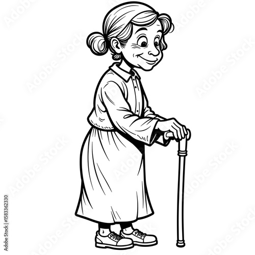 Elderly woman using cane, senior mobility assistance, patient support