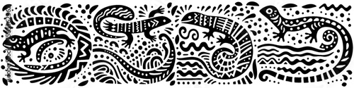 Hand-Drawn Sand Lizard Illustration, Reptile Animal Tribal Folk Art Style Vector for Dune and Heathland Wildlife Themes Design