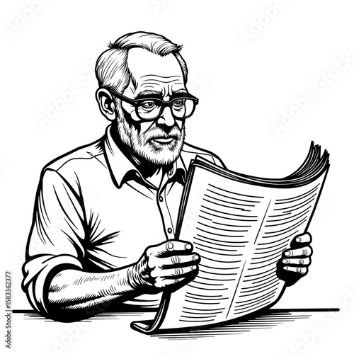 Retired man reading newspaper – Senior lifestyle, knowledge sharing