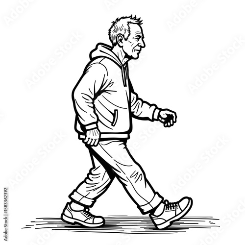 Senior man walking in hoodie – Healthy lifestyle and movement