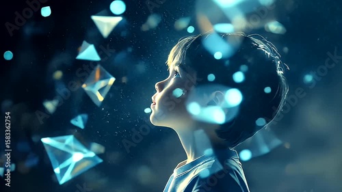 Child gazing at a digital network