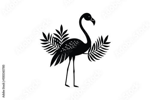 Abstract flamingo with botanical accents vibrant avian vector art illustration