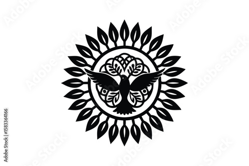 Bird and tree of life in mandala form spiritual symbolism vector art illustration