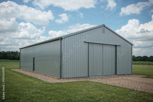 Wallpaper Mural Modern steel storage shed building in open green field under cloudy blue sky for agriculture and industrial use

 Torontodigital.ca