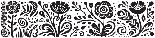 Hand-Drawn Peony Flowers Illustration, Botanical Plant Tribal Folk Art Style Vector for Garden and Nature Themes Design