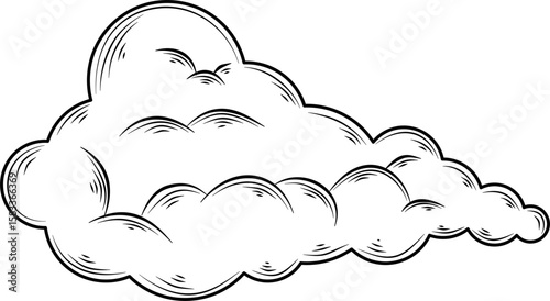Clouds in hand drawn vintage retro style isolated on white background. Cartoon design elements. Vector illustration.