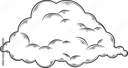 Clouds in hand drawn vintage retro style isolated on white background. Cartoon design elements. Vector illustration.