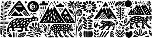 Hand‑Drawn Leopard Illustration, Tribal Wild Folk Art Pattern Vector for Jungle and Wildlife Adventure Theme Designs