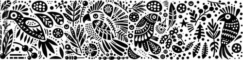 Hand‑Drawn Cockatoo Illustration, Tribal Tropical Folk Art Pattern Vector for Bird and Nature-Inspired Theme Designs