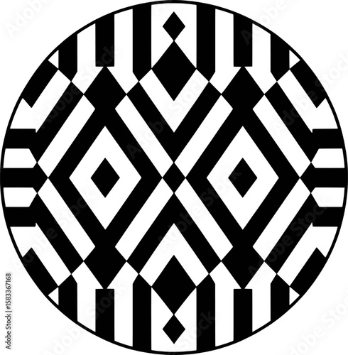 Black and white geometric pattern within a circle vector