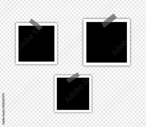 Photo frames with tape on transparent background