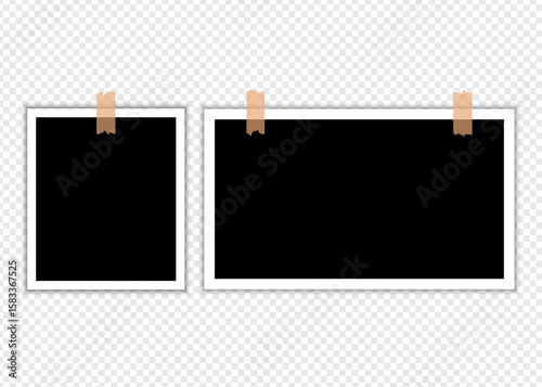 Photo frames with tape on transparent background