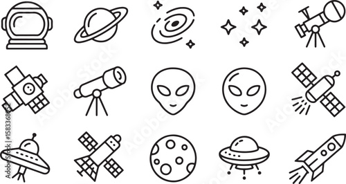 Space Icons with Aliens and Planets