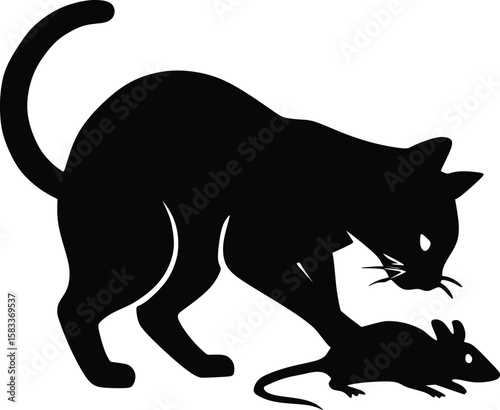 black cat and mouse vector illustration