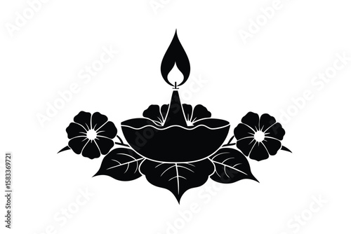 Diya surrounded by morning glory flowers tranquil illumination vector art illustration