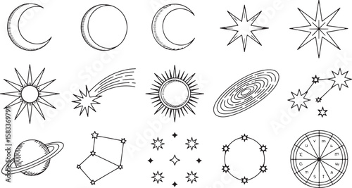 Celestial bodies and astrological symbols moon crescent full moon