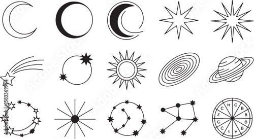 Celestial bodies and cosmic symbols moon phases crescent moon