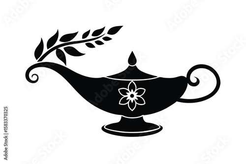 Earthen lamp with floral border traditional light vector art illustration