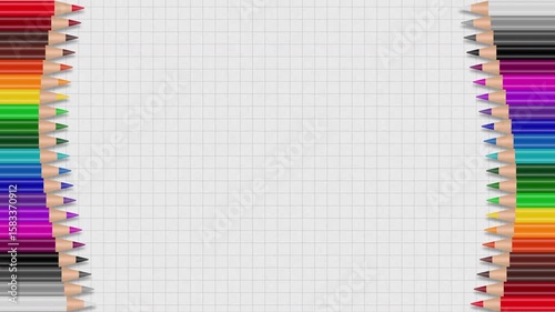 Waving Colored Pencils On Graph Paper Background Loop