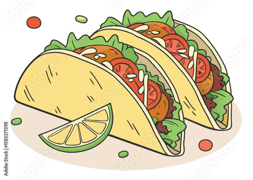 Mexican Tacos with Salsa and Lime—Vector Illustration
