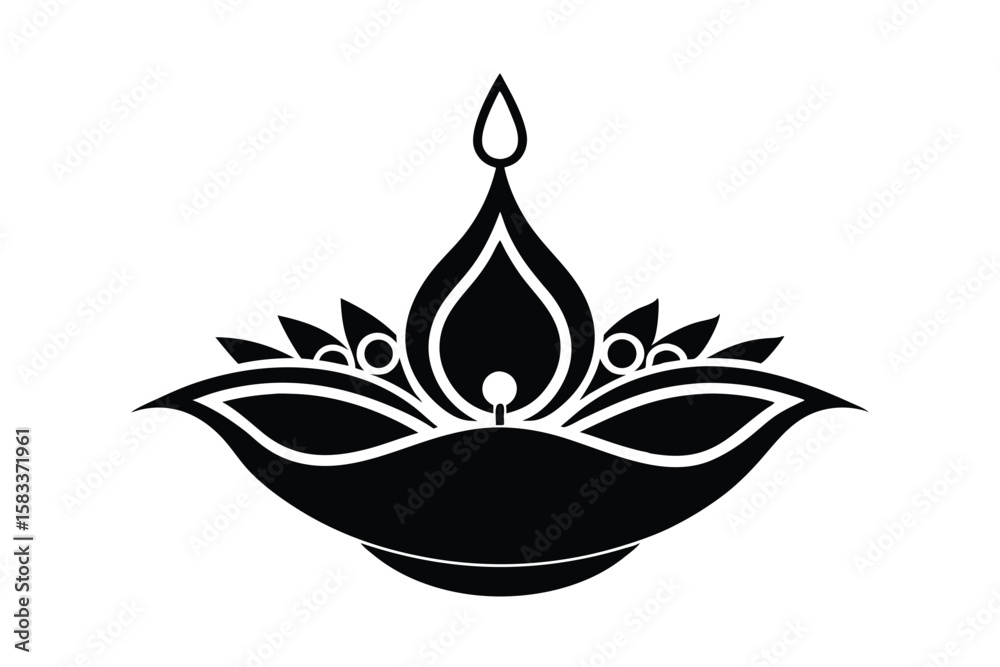 Ethereal Diya with abstract floral border mystical illumination vector art illustration Ethereal Diya with abstract floral border mystical illumination vector art illustration